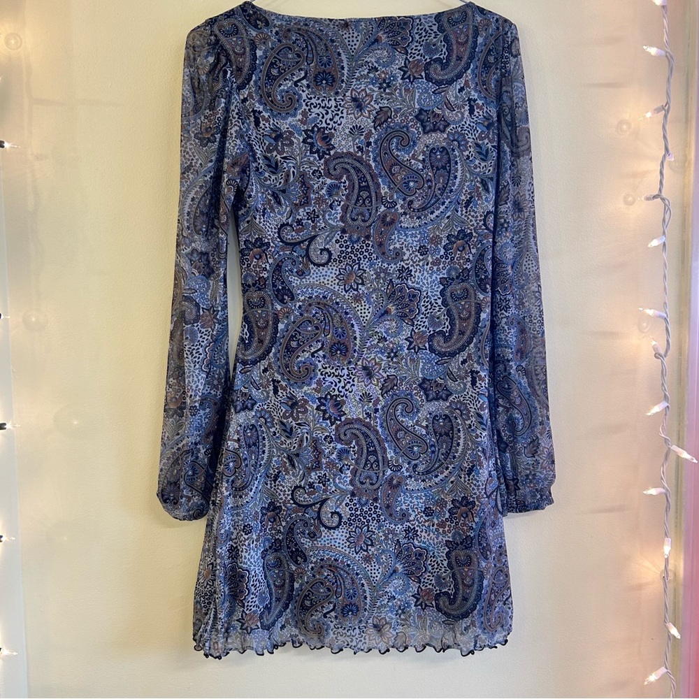 Urban Outfitters Renewal Paisley Mini y2k Dress Sz Md Babydoll Blue Floral Fairy - Picture 13 of 13